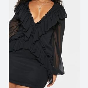 Black size 14 pretty little things chiffon frill bodycon dress